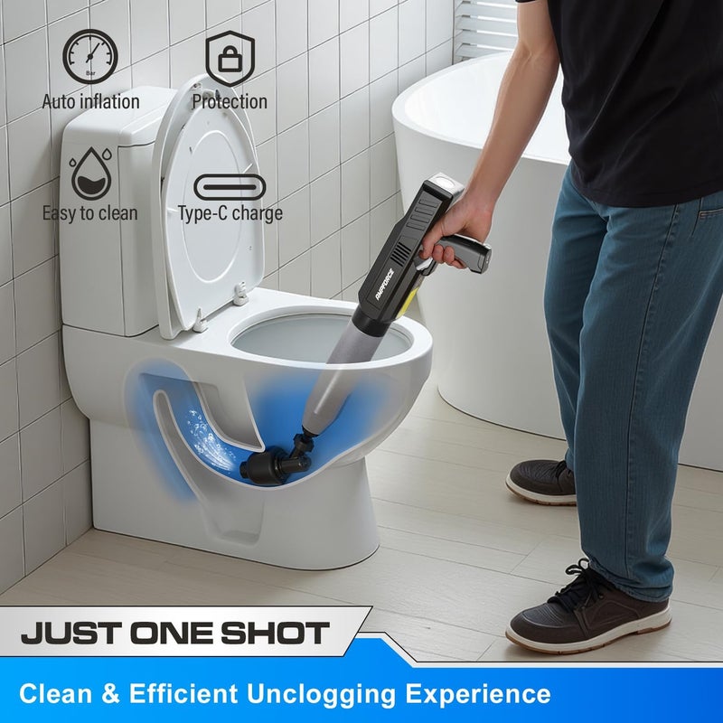AMPFORCE ‌Electric Toilet Plunger for Bathroom, High-Pressure Air Plunger, Heavy-Duty Clog Remover for Toilets, Toilet Drain Unclogger(Phantom Black) - Image 2